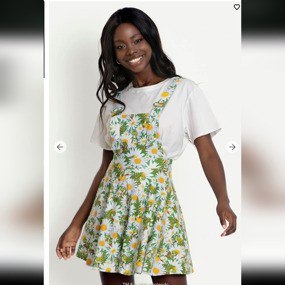 Daisy Yoshi Print Pinafore Dress - White & Green